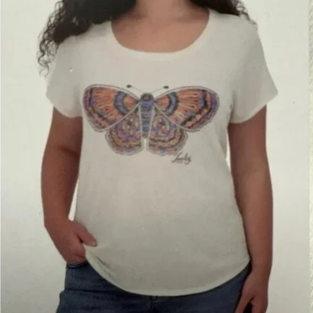 Lucky Brand Butterfly Print Boho Crewneck T Shirt Size XXL